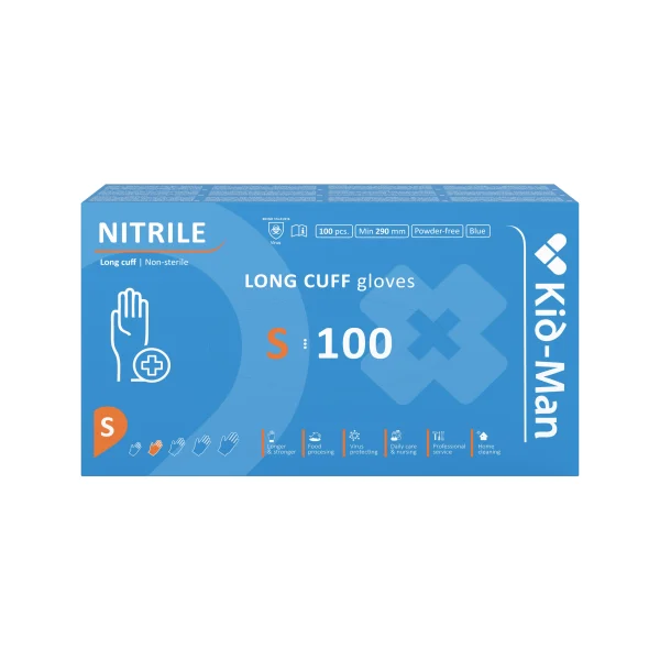 Kid-Man Long nitrilinės pirštinės N100, dydis S