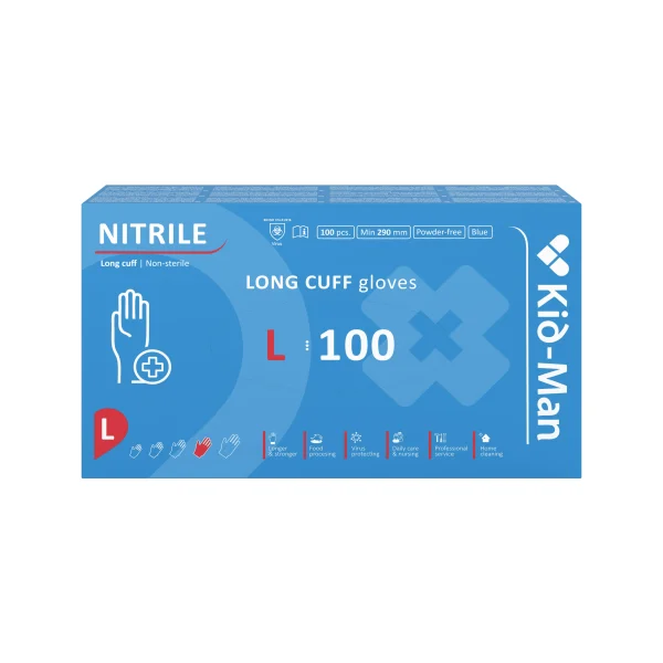 Kid-Man Long nitrilinės pirštinės N100, dydis L