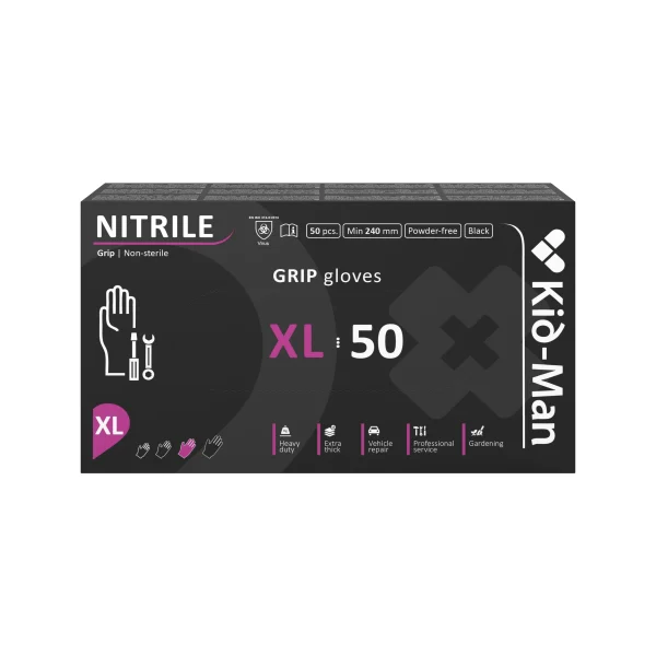 Kid-Man Black Grip nitrilinės pirštinės N50, dydis XL