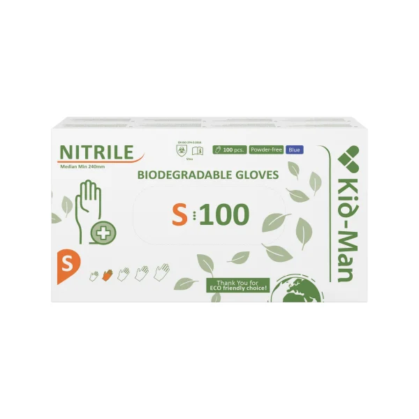 Kid-Man Biodegradable nitrilinės pirštinės N100, dydis S