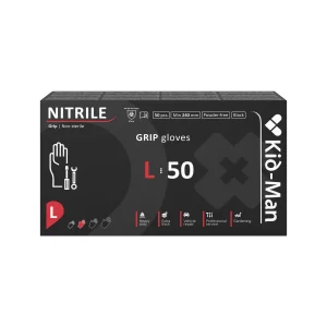 Kid-Man Black Grip nitrilinės pirštinės N50, dydis L
