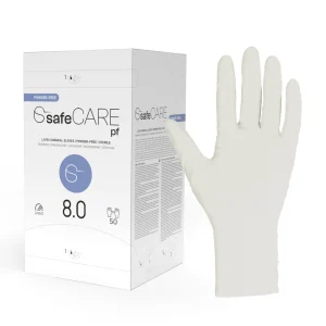 safeCARE pf chirurginės pirštinės, lateksinės, be pudros, sterilios, natūralios, 8,0 dydžio, 50 porų