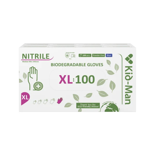 Kid-Man Biodegradable nitrilinės pirštinės N100, dydis XL