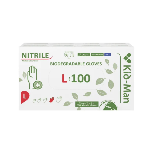 Kid-Man Biodegradable nitrilinės pirštinės N100, dydis L