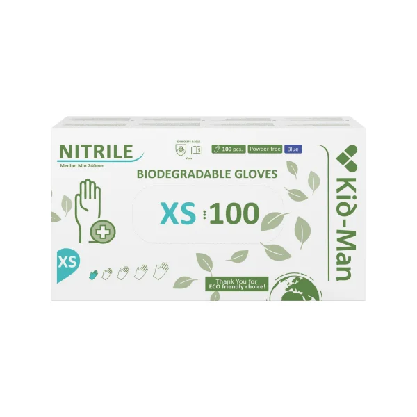 Kid-Man Biodegradable nitrilinės pirštinės N100, dydis XS