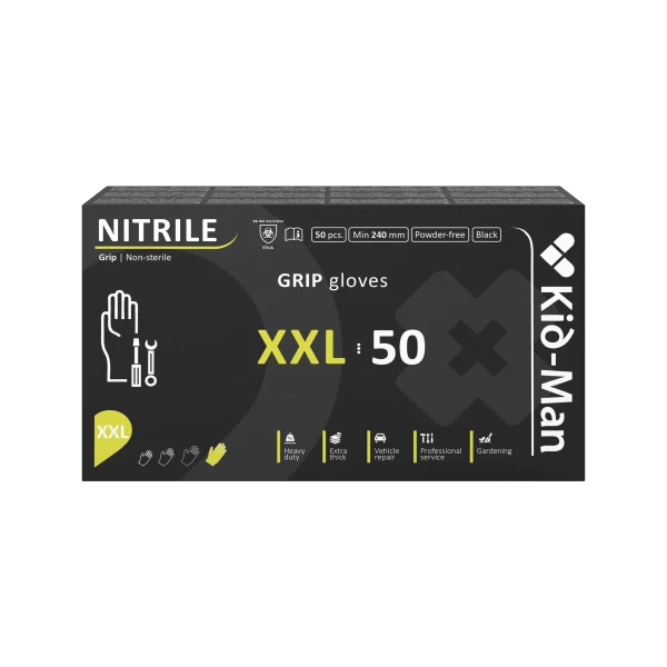 Kid-Man Black Grip nitrilinės pirštinės N50, dydis XXL