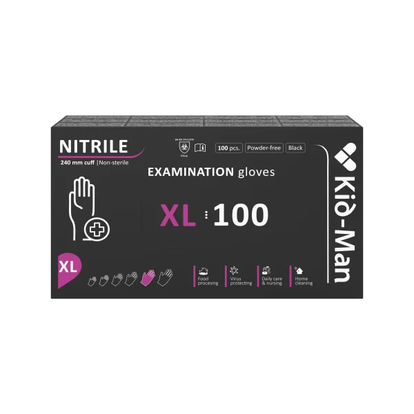 Kid-Man nitrilinės pirštinės juodos N100, dydis XL