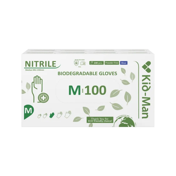 Kid-Man Biodegradable nitrilinės pirštinės N100, dydis M